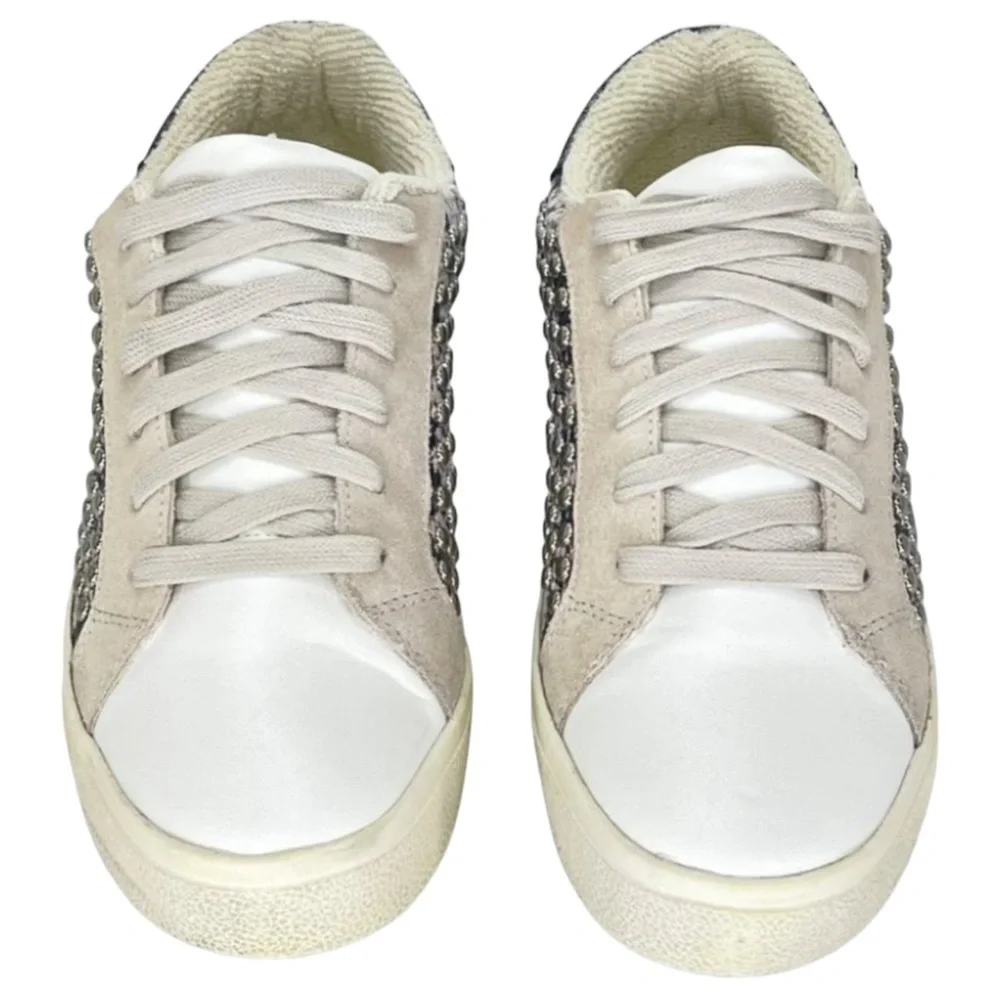 AQUA Womens Sneakers 10M Tess Grey Snake Print Leather Silver Studded